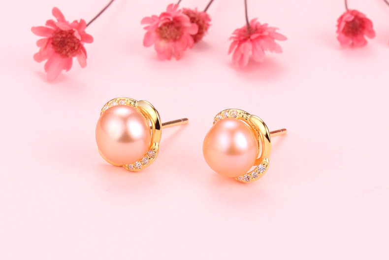 Geometric Pattern Women's Gender 1 Pair 925 Sterling Silver Pearl Geometric Ear Studs