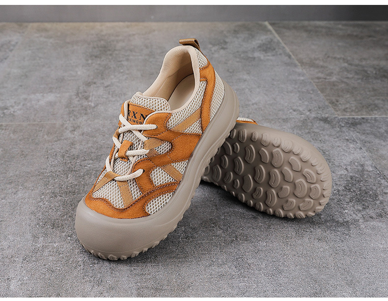 Giày sneaker nữ lưới thoáng khí đế mềm dây buộc da thật — màu be chi tiết 11
