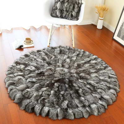 Light Luxury Fur Villa Model | Car Carpet - black-fox-natural-fox-fur-about-diameter-48cm-cushion