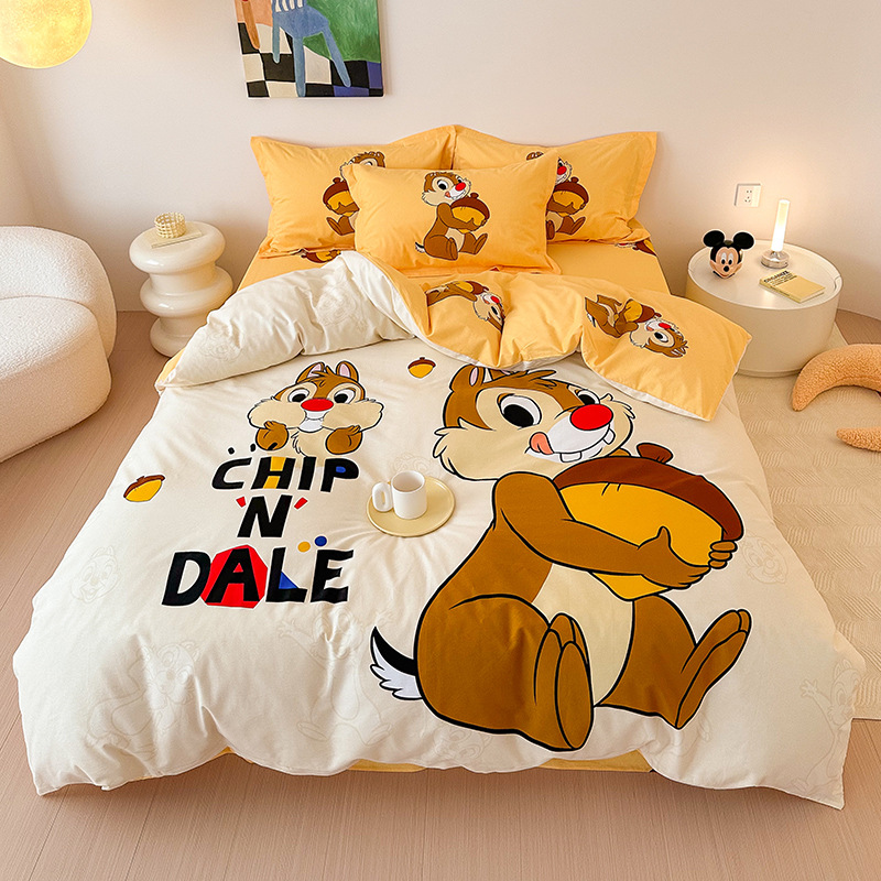 Todo el algodón grueso molienda Mickey otoño invierno impresión de cuatro piezas de dibujos animados para niños sábanas de algodón cubierta de tres piezas