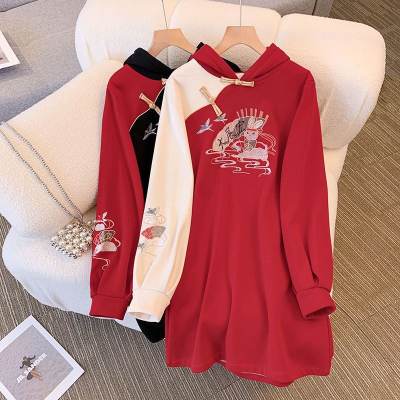 Original design [grand plan] Winter Tang suit Chinese element plus velvet padded embroidery sweater dress national trend