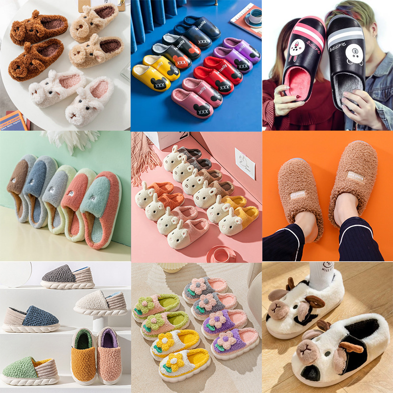 Assorted Men's and Women's Cotton Slippers, Winter Warm Slippers, Clearance Sale, Home Use, Furry Slippers, Supermarket Stall Shoes, Wholesale