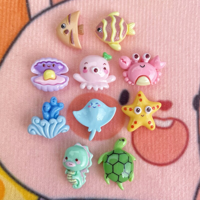 Mini Small Marine Series Resin Accessories Crab Octopus Starfish Cartoon Hair Accessories Patch Decorations Phone Case Milk