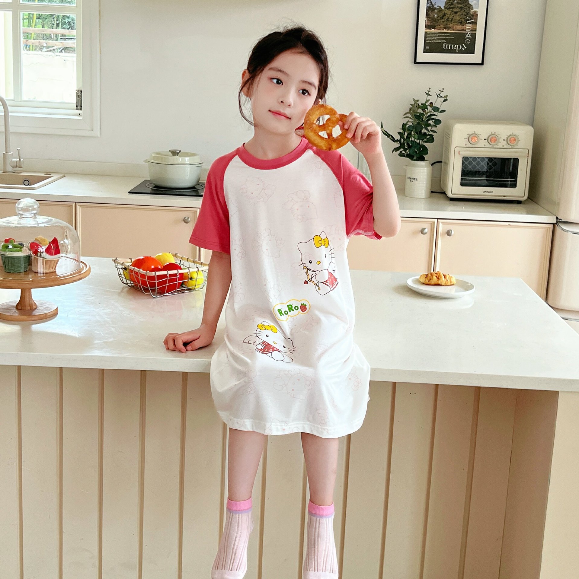 Niñas camisón modal primavera y otoño niños grandes estilo princesa coreana falda de niña pijamas para niños ropa de casa para bebés