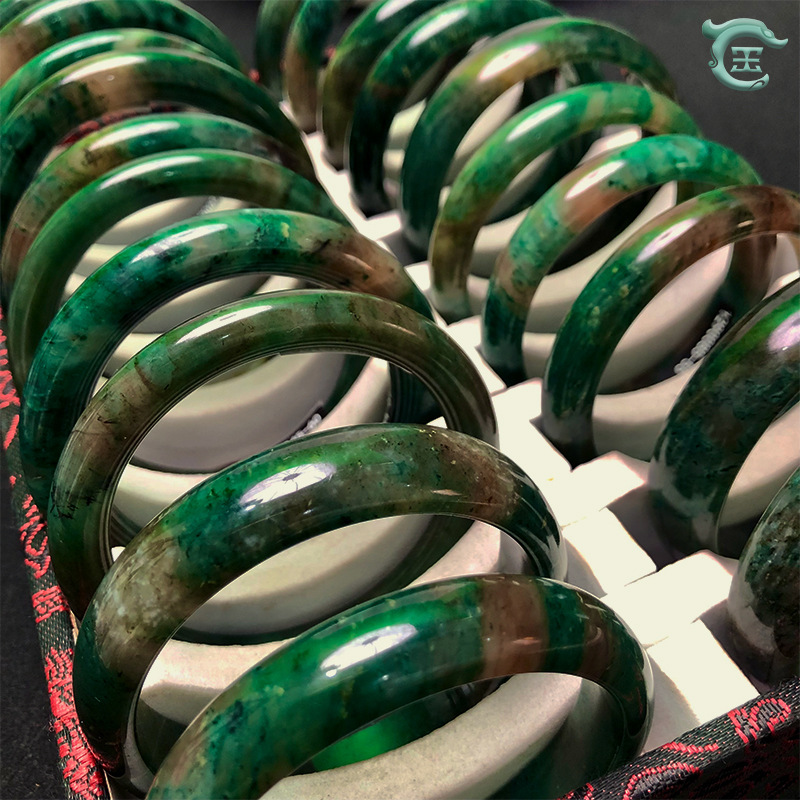 南阳独山玉手镯扁条玉器圆条老坑料满绿女士玉石四色玉镯子