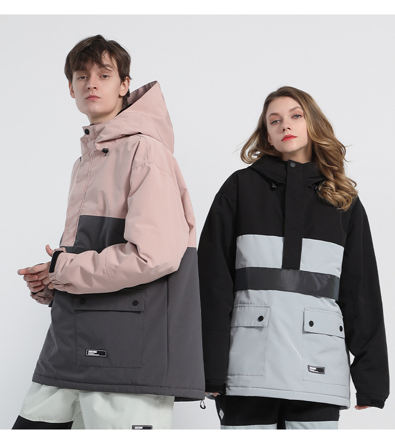 Dubbelzijdig reflecterend, warm, waterdicht, glow-in-the-dark ski-hoodie, enkelzijdig kleurenpak met bijpassende sneeuwlaag_voghion.com