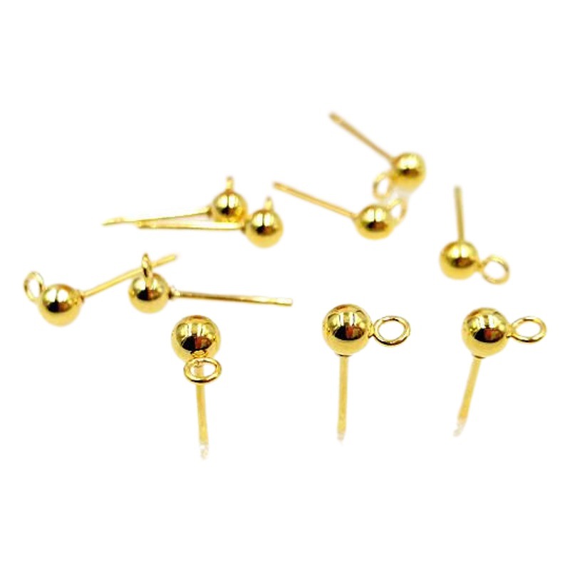 316L stainless steel gold plated ear pin round bead ear pin welding bead welding ring ear pin DIY ear stud