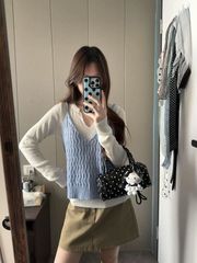 小清新韩版套装女秋季新款无袖针织吊带背心开衫内搭两件套穿搭