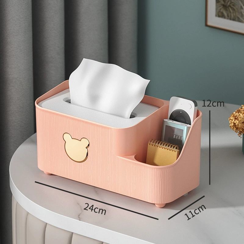 Universal Table Organizer Box, Multi-Compartment Tissue & Remote Holder, Light Luxury