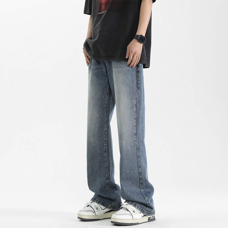 American Straight Slim Fit Yellow Mud Color Bootcut Jeans Men's Washed Loose Vibe Pants High Street Spring Casual Pants