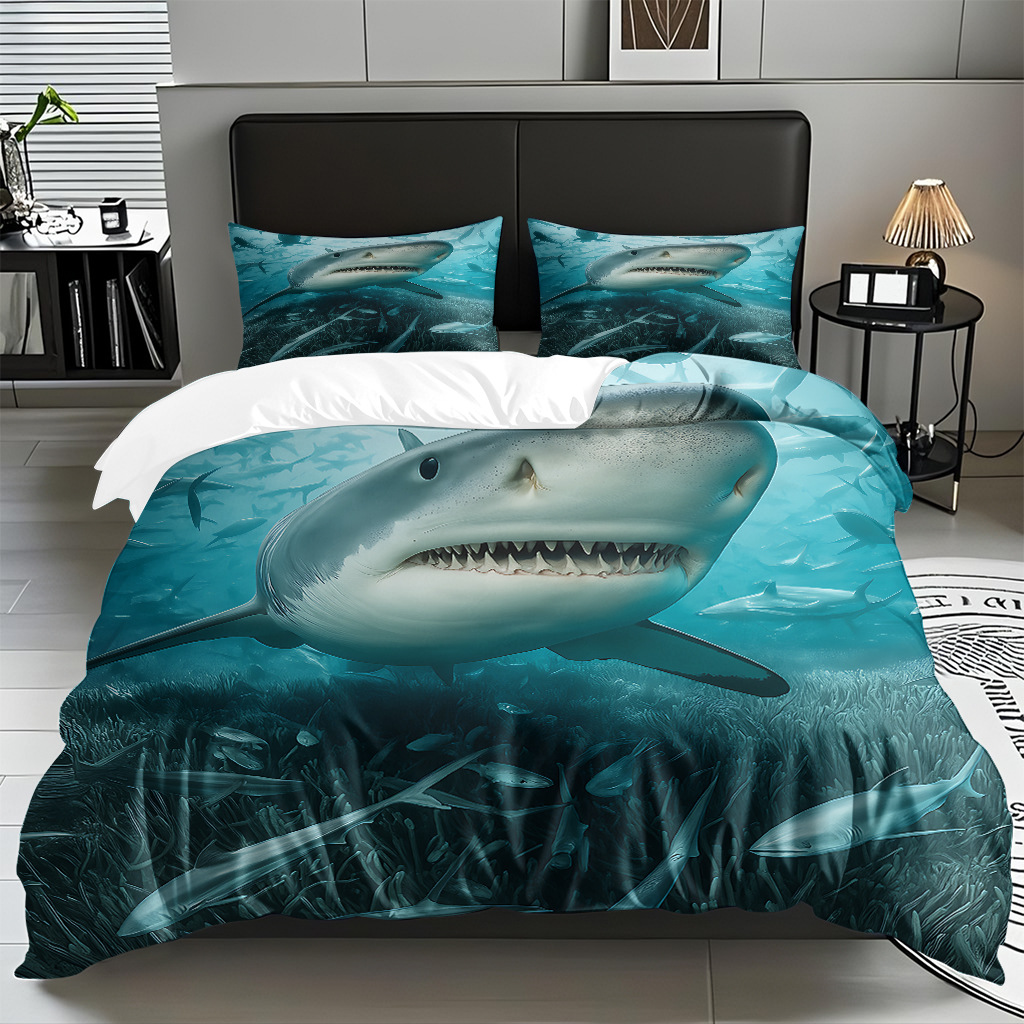 TEMU / JIT Amazonas transfronterizo varios animales marinos patrón 3D impresión digital colcha colchón kit de almohada