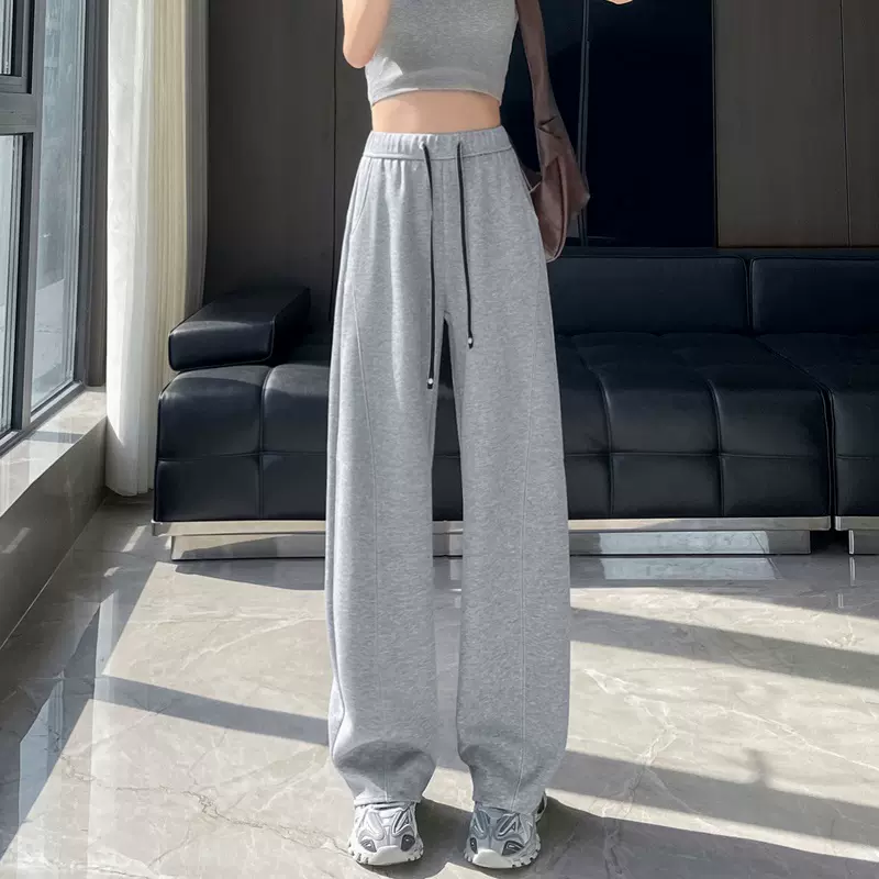 2025直筒裤女高腰窄版休闲香蕉裤抽绳百搭显瘦阔腿裤子免烫显腿长
