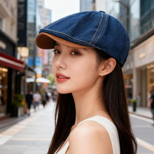 帽子女款春秋季前进帽个性时尚潮流男士画家帽百搭复古牛仔贝雷帽
