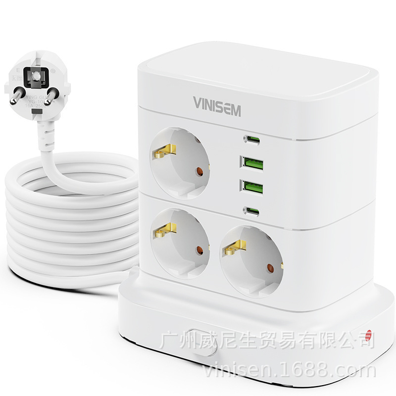 Comercio exterior transfronterizo Amazon enchufe vertical de torre multicapa de estilo europeo exportación creativa de placa de enchufe de cable USB estándar europeo
