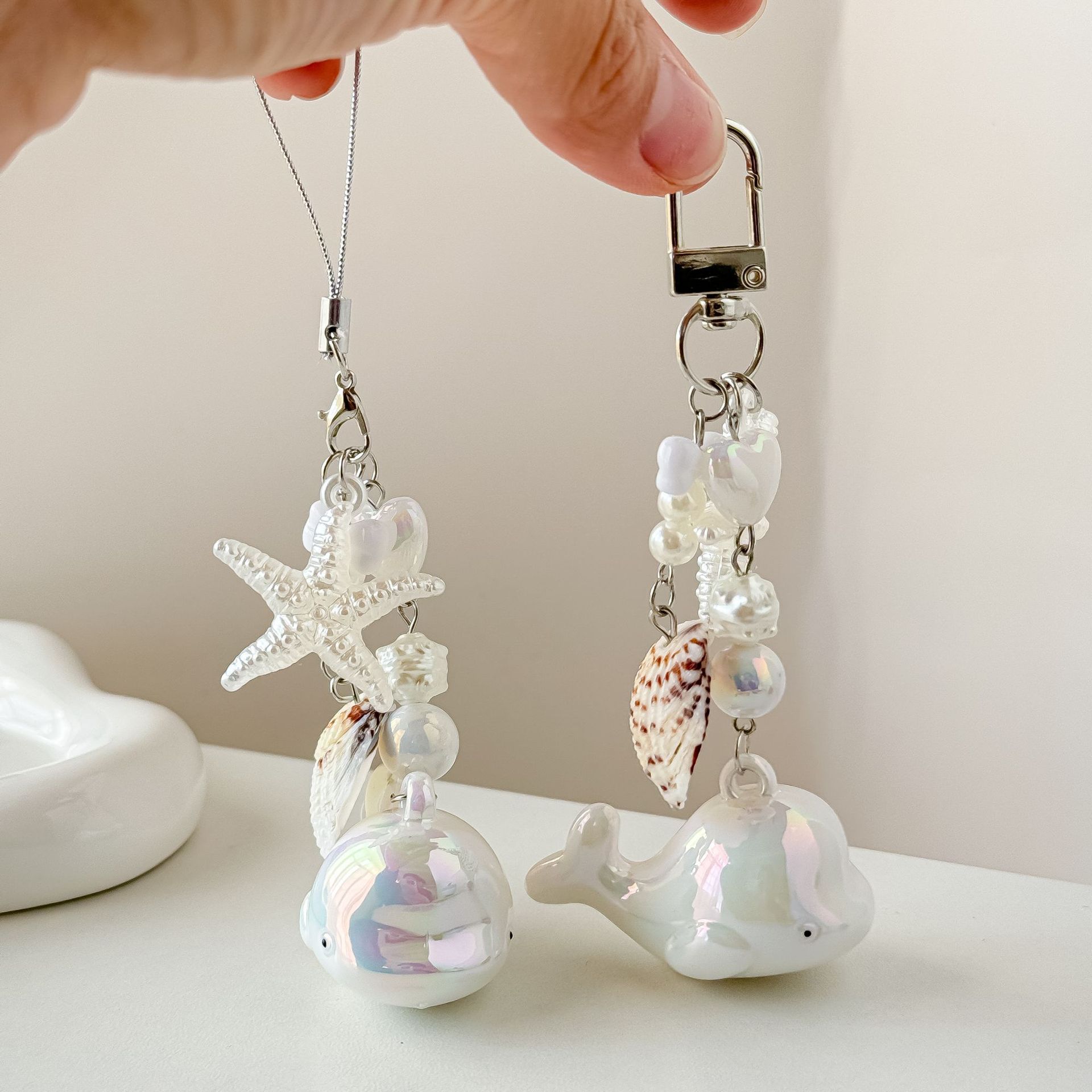 Ocean Whale Keychain Pendant Starfish Mobile Phone Chain Coo Card Chain ccd Camera Decoration Natural Shell Bag Pendant