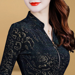 High-end fashionable velvet base shirt for women in autumn and winter new small shirt stand collar versatile slim fit warm outer top