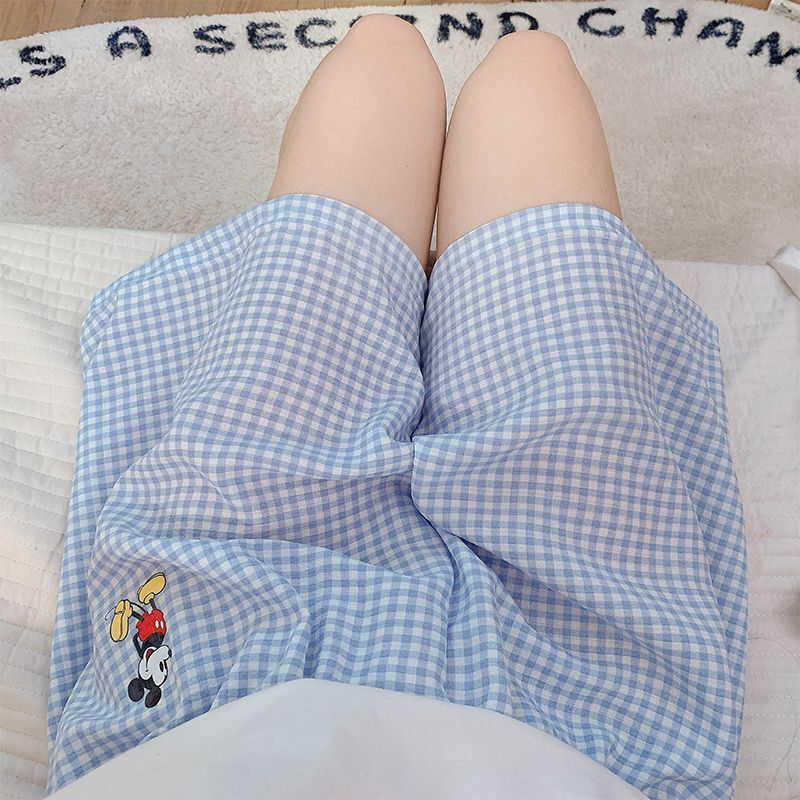 Women's Summer Pajama Pants Plaid Shorts Ins Style Casual Unisex Outdoor Student Plus Size Loungewear Pants