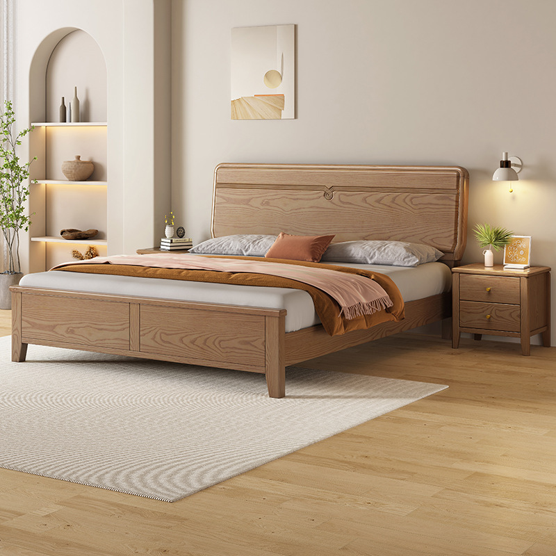 Cama de madera maciza de fresno nórdica, minimalista moderna, 1,8 m, 1,5 m, apartamento pequeño, cama doble, dormitorio principal, cama de almacenamiento de caja alta