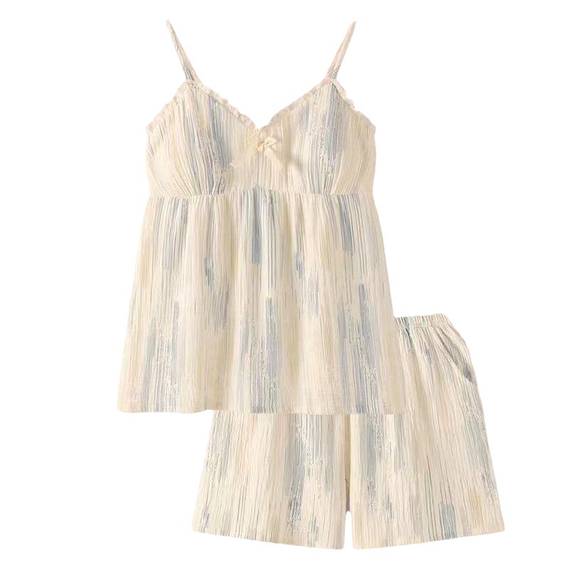 Celebridad en línea pijamas en vivo de las mujeres 2023 cabestrillo de verano con almohadilla en el pecho Celebridad de Internet algodón artificial ropa de hogar traje de verano entrega de una pieza