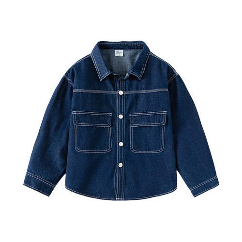 Boys' Workwear Denim Shirt Jacket 2024 Spring and Autumn New Style Cool and Trendy for Middle and Older Boys, Fashionable and Versatile