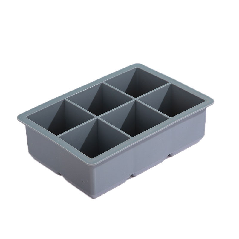 Fábrica al por mayor de silicona de seis compartimientos con tapa caja de hielo grande whisky casero cubitos de hielo molde de almacenamiento de hielo de grado alimenticio