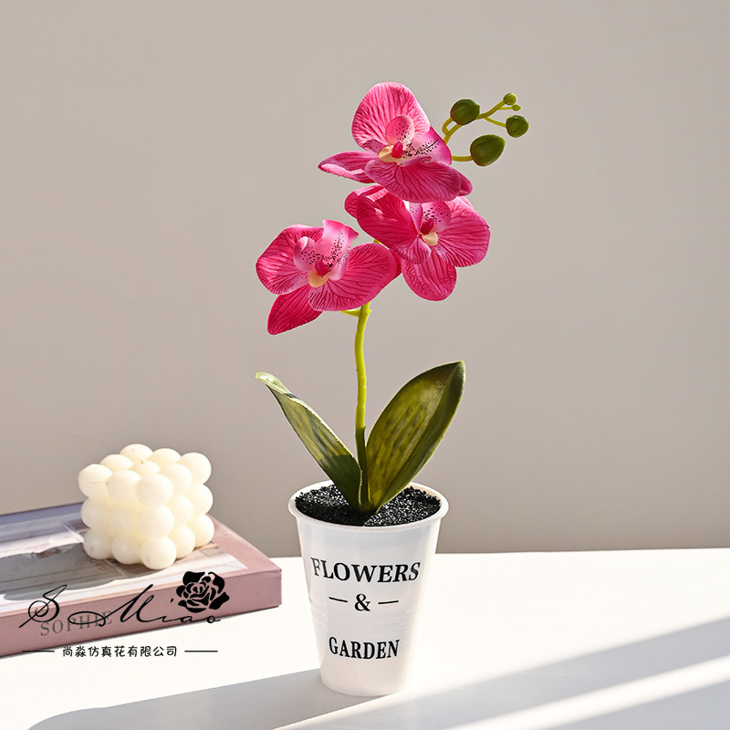 Flores falsas orquídeas mariposa impresión de serigrafía pequeña flor de bonsai decoración del hogar fotografía flores verdes artificiales adornos de boda image 8
