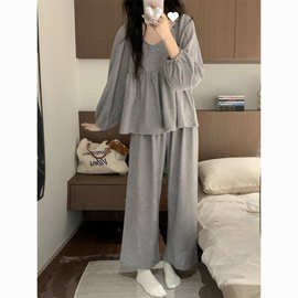 新款睡衣女2025韩系春秋季简约舒适花边套装针织绒感家居服可外穿