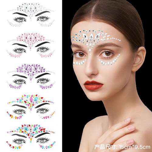 Latin jazz perform Masquerade music festivals facial sticker for women Stage performance make up face sticker Oktoberfest makeup crystals face Tattoo