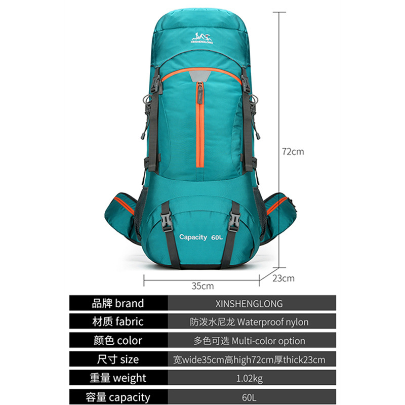 Mochila de Montañismo de 60 Litros en Tela de Oxford Transpirable para Deportes al Aire Libre