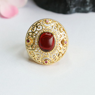 Xinyu Natural Amber Ring Blood Po Open Ring Retro Jewelry Factory Wholesale HP4051005L