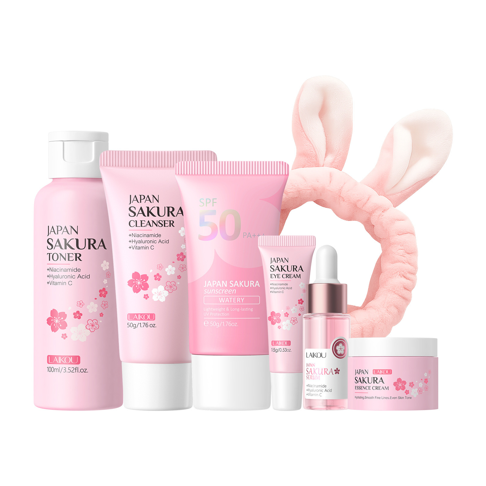 Nuevos productos transfronterizos LAIKOUFENYIQUIYUM combinación de flores de cerezo leche caracol paquete de cuidado de la piel comercio exterior en stock