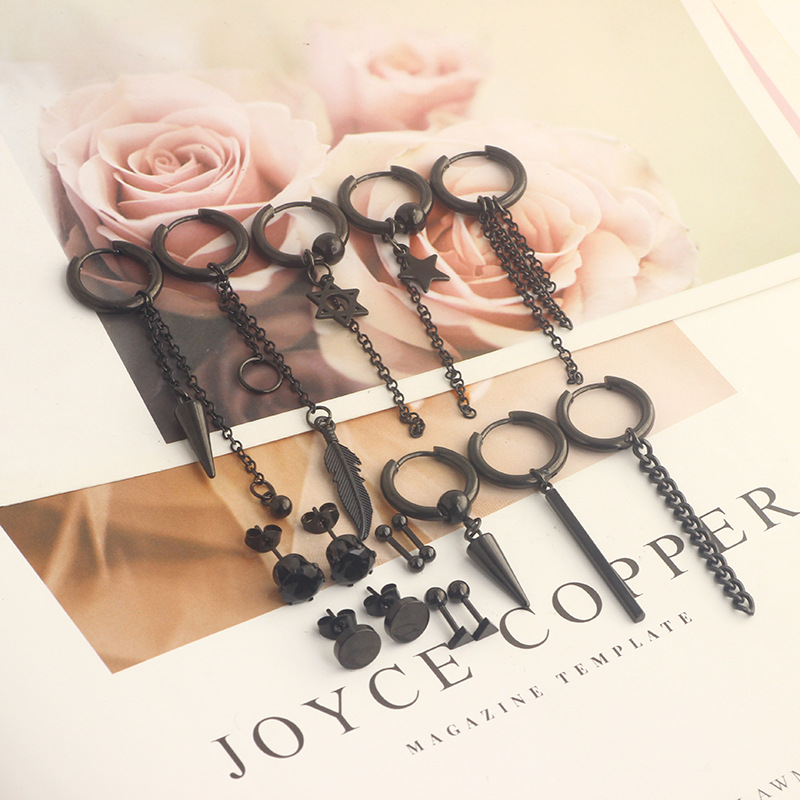 Vintage Great Wall Tassel Earrings Stainless Steel Coil Earrings for Men Women Geometric Black Silver Hottest 2022 Winter detail image 15