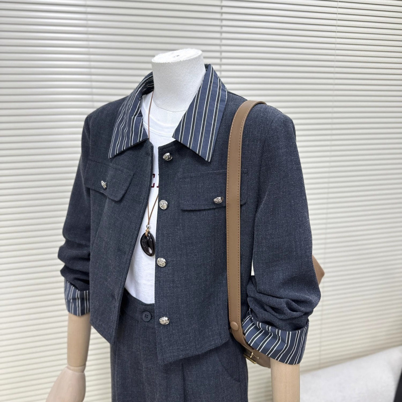 韩系灰色西装套装女春季流行盐系又a又飒ootd西服两件套穿搭爆款|undefined