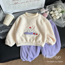 女童秋冬杨梅绒睡衣套装新款加厚宝宝卡通儿童冬季保暖套装家居服