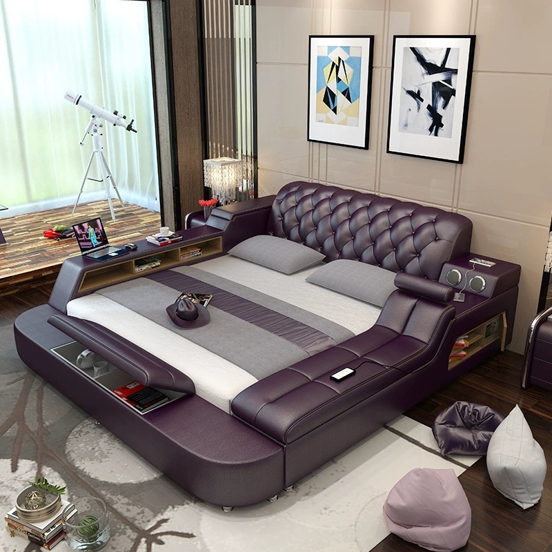 Cama inteligente de cuero tipo tatami de 1.8m, cama doble para bodas, muebles de dormitorio modernos y sencillos, cama multifuncional de cuero suave. image 2