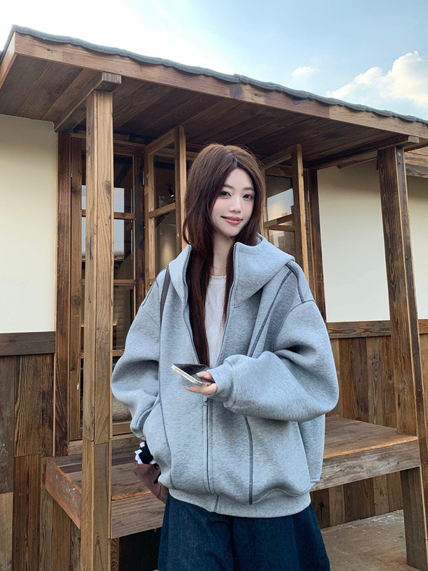 韩系连帽长袖卫衣女2025秋季新款休闲运动风拼接设计感洋气外套潮|undefined
