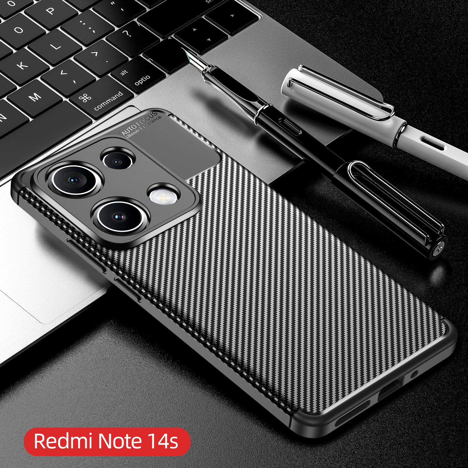Aplicable a Redmi Note14S escarabajo estriado de fibra de carbono caso de teléfono móvil Note14Pro lente cubierta de protección contra caídas