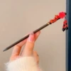 Red black round beads flower-shaped, Chinese hairpin
