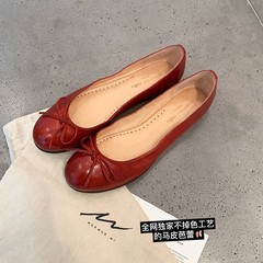 羊皮版~苏茵茵同款百搭复古蝴蝶结小众经典平底芭蕾舞鞋女单鞋