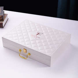 高档白色套装盒子美容院礼品盒精油套装包装盒手提式化妆皮盒定制