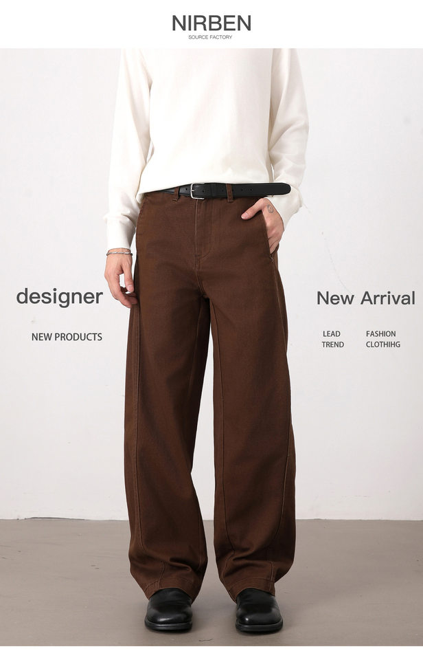Quần jeans nam ống đứng dáng rộng phong cách Mỹ retro cơ bản — Màu be, Màu kaki, Màu nâu cà phê, màu đen chi tiết 3