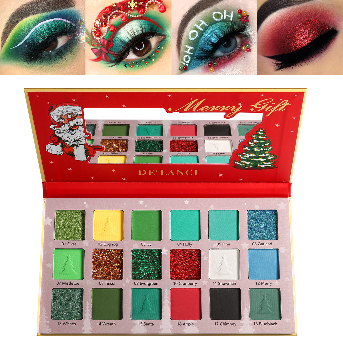 DE'LANCI18 color eye shadow plate Christmas red and green series ice and snow blue series cross-border in stock