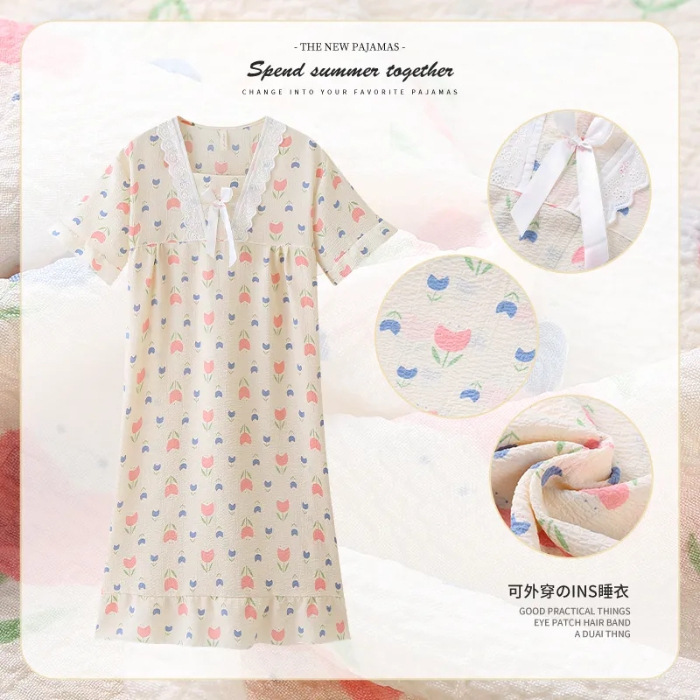 Una variedad de estilo princesa francesa de alta calidad ins estilo burbuja de algodón con volantes pijamas de las mujeres de primavera y otoño mono camisón desgaste del hogar