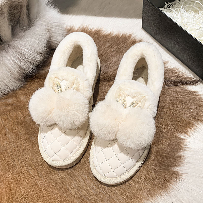 cute fur ball plus velvet warm slip-on cotton shoes NSYBJ138082