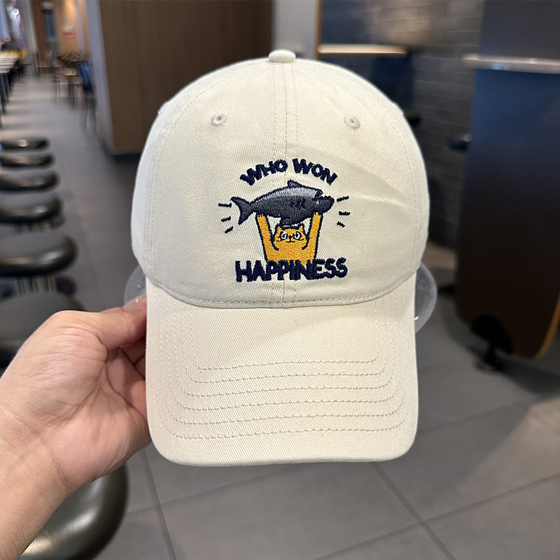 Sombrero de béisbol de mujer coreana, jóvenes hombres y mujeres de la calle con letras de gato bordadas de pez, sombrero de cara pequeña.
