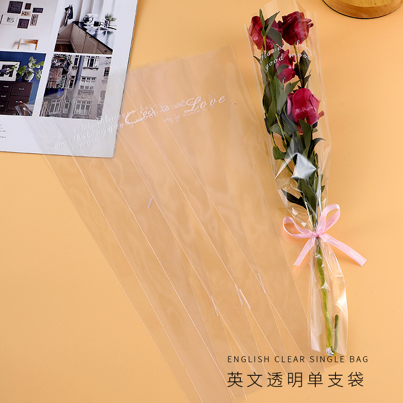 Bolsa transparente individual para ramo de San Valentín, varios bolsos, materiales para floristería al por mayor, bolsa de embalaje para flores de color sólido