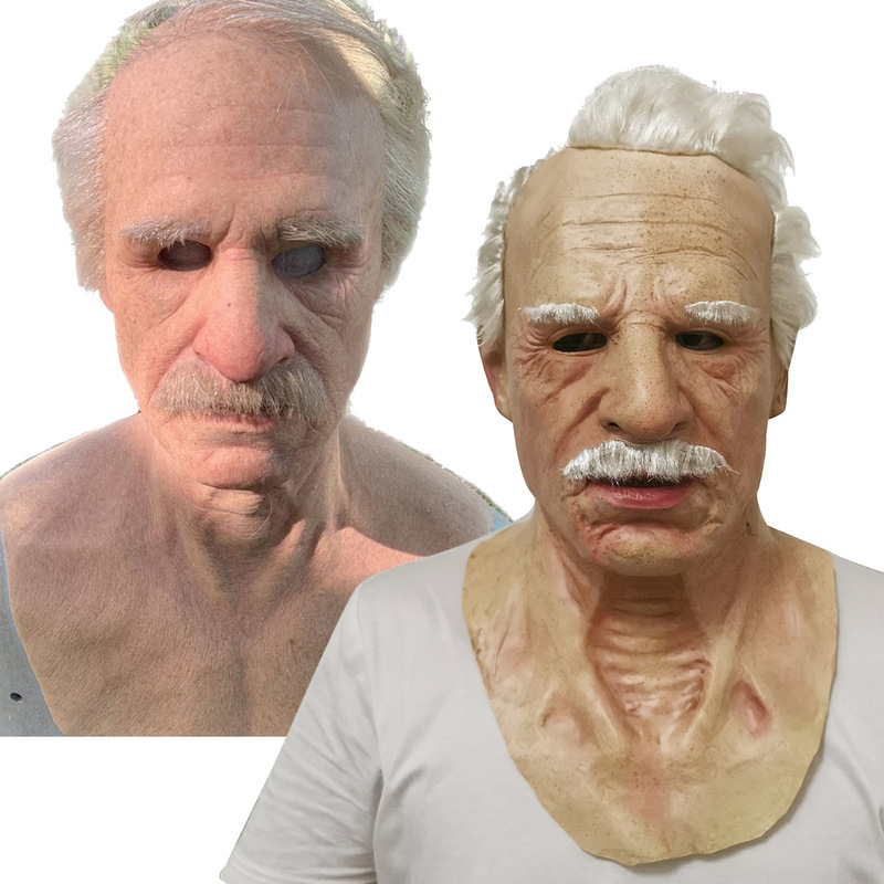 Cross-Border Dropshipping Halloween Latex Masks, Old Man Headgear, Bald Head with Beard, Hair, Manufacturer in Stock