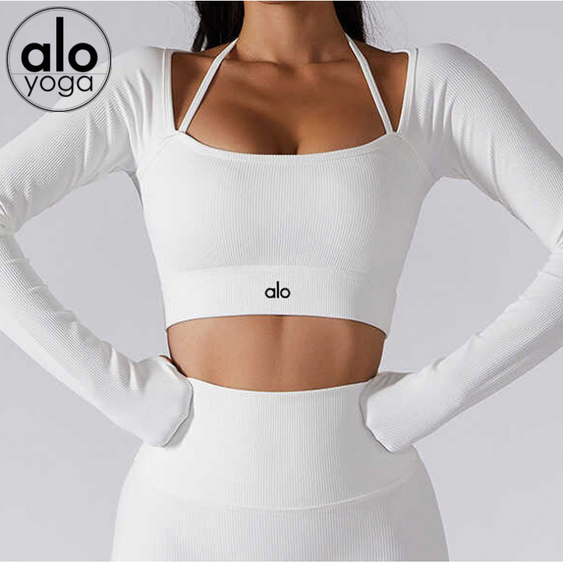 Alo Yoga 長袖ヨガ服トップス Tシャツ女性用胸パッド付きスポーツ速乾性フィットネス服春と秋のトレーニングアウターウェア|undefined