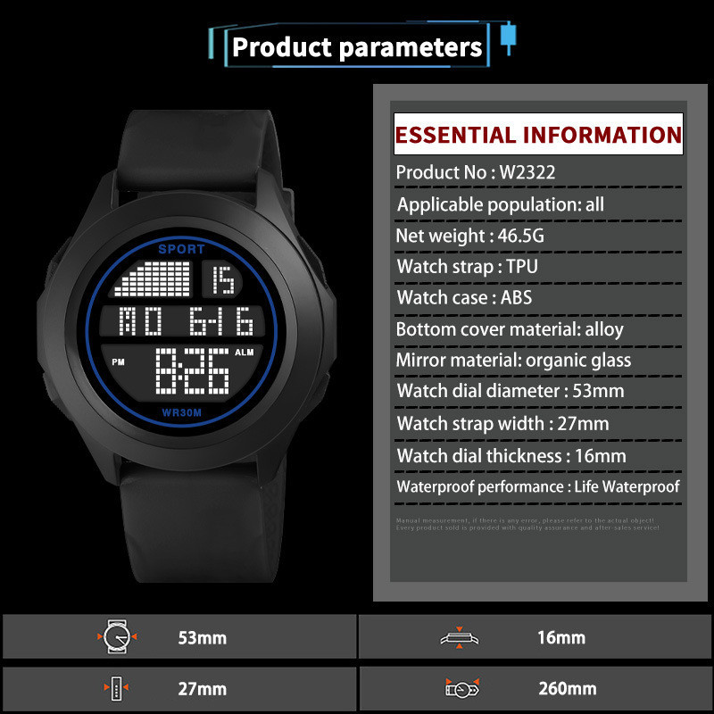 Moda deportes al aire libre de los hombres reloj electrónico al por mayor impermeable multifuncional estudiante deportes digital Mesa regalo