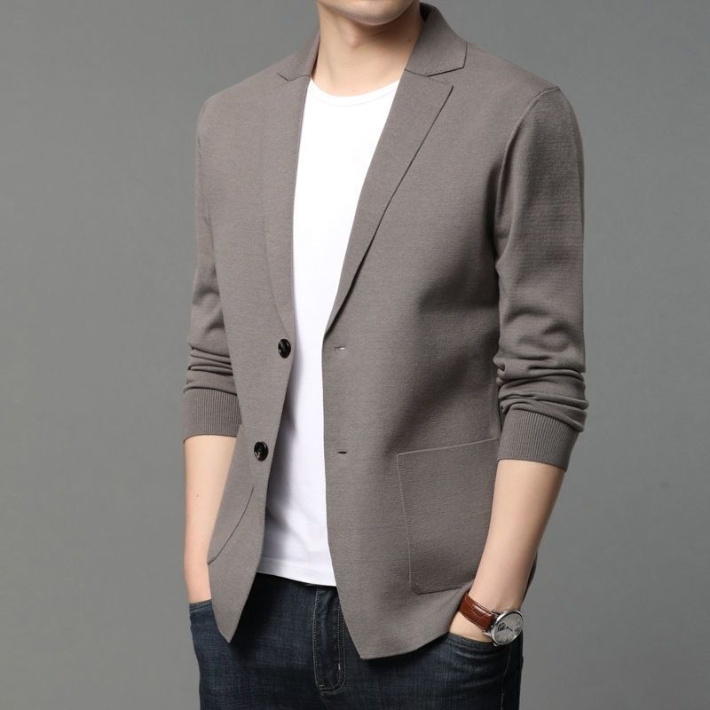 休闲新款西装韩版中青年针织男士开衫时尚潮流针织衫色外套毛衣